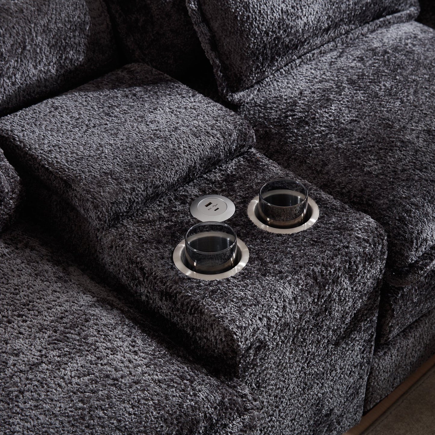 Muumblus 123" Sectional Modular Sofa with Storage Console, Oversized Chenille U-Shaped Couch, Gray
