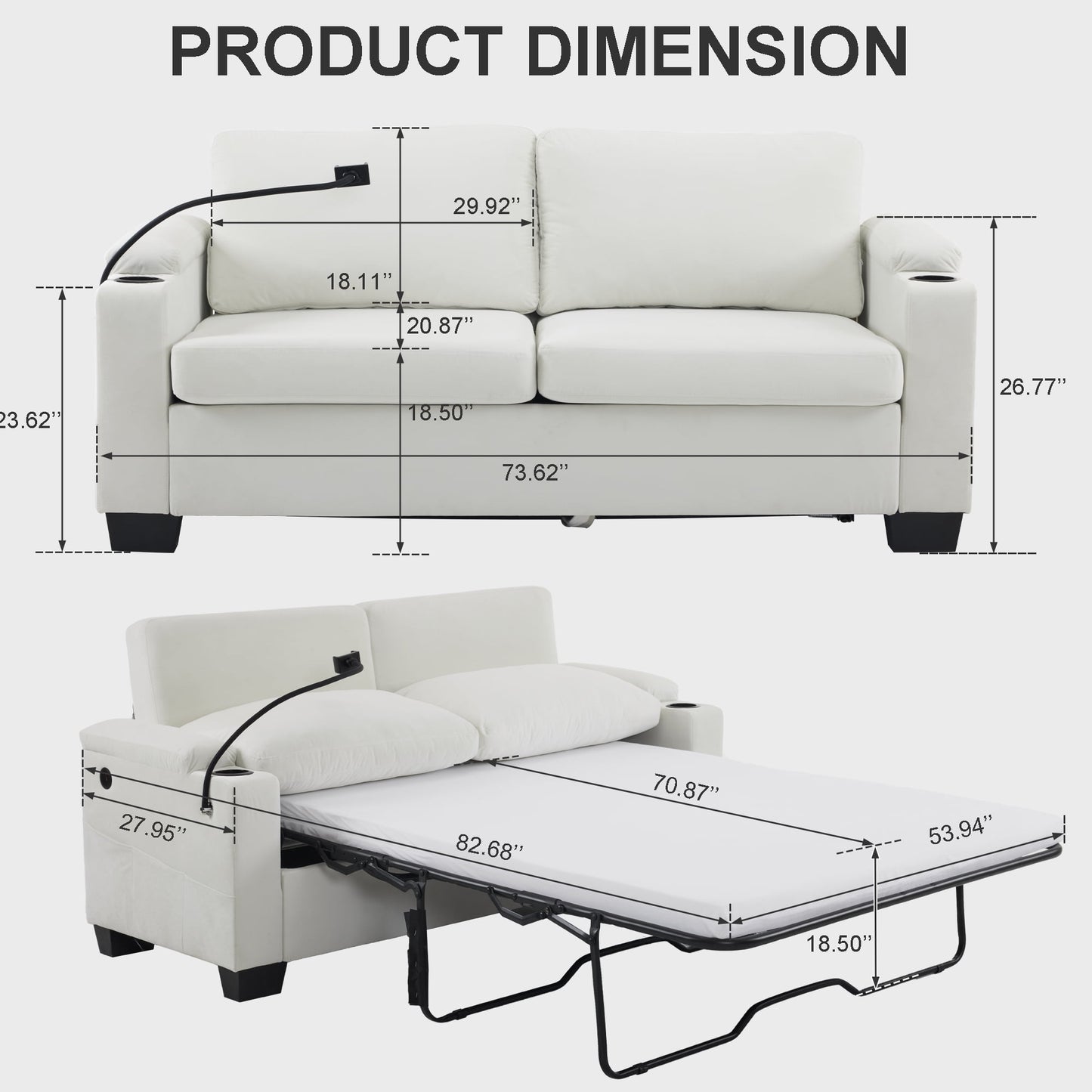 Muumblus 2-in-1 Convertible Sleeper Couch Bed with Memory Foam Mattress, 2-in-1 Pull Out Sofa Beds for Living Room, Bedroom