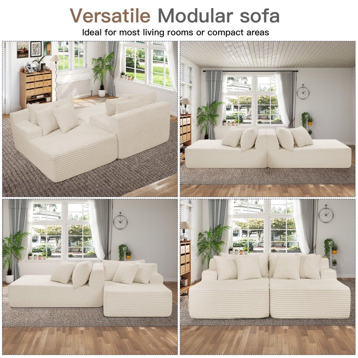 Muumblus 83" Oversized Double Chaise Lounge Chair Indoor, Modern Boneless Plush Corduroy Upholstered Modural Sectional Sleeper Cloud Couch for Living Room Apartment
