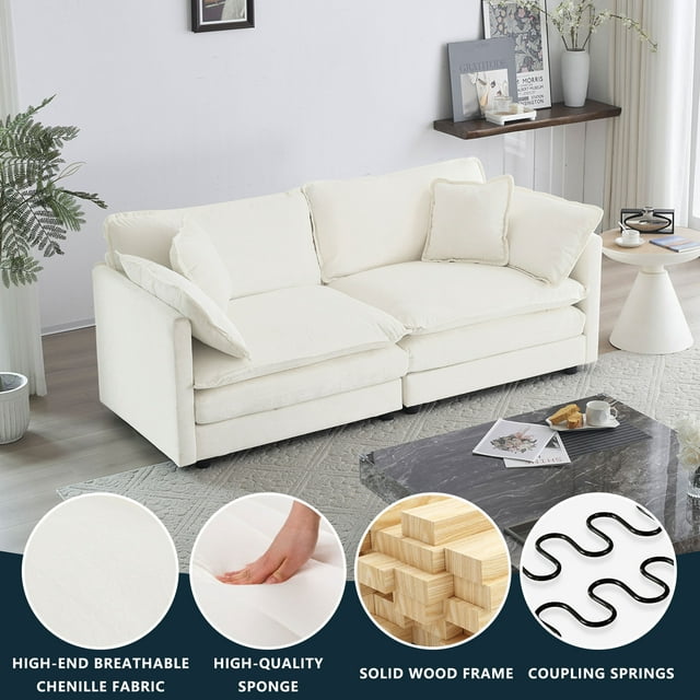 Muumblus 2 Seater Cloud Sofa, Chenille Deep Seat Sofa, Modern Adult Upholstered Loveseat Sofa Couch for Living Room, Ivroy