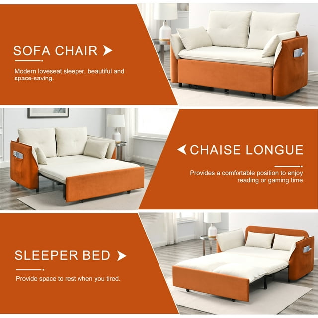 Muumblus 57" Pull Out Sofa Bed, Convertible Adult Sleeper Sofa Bed with Cushions&Throw