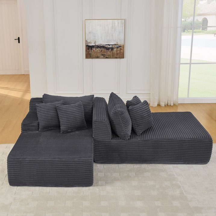Muumblus 83" Oversized Double Chaise Lounge Chair Indoor, Modern Boneless Plush Corduroy Upholstered Modural Sectional Sleeper Cloud Couch for Living Room Apartment