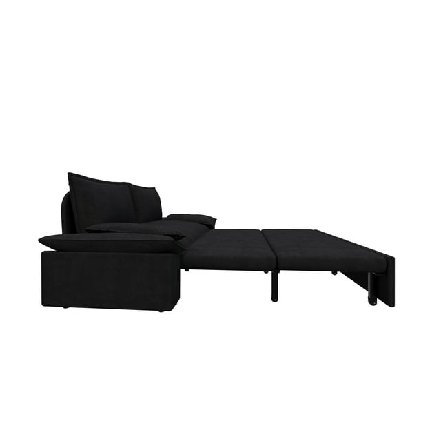 Muumblus 70" Queen Pull Out Sofa Bed, Modern 3-in-1 Convertible Loveseat Sleeper with 2 Pillows, Velvet Sleeper Sofa for Living Room, Bedroom, Small Apartment, Black
