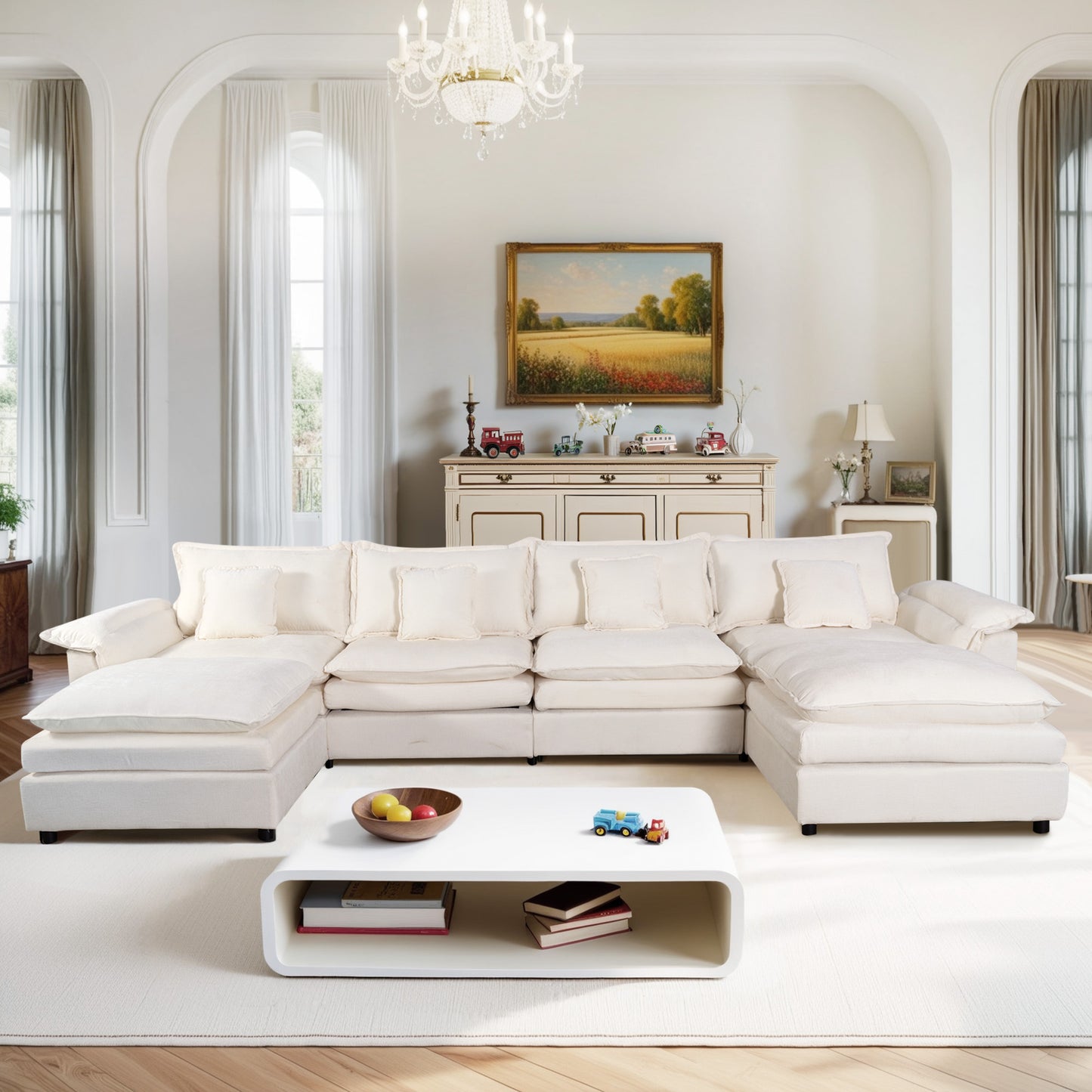 Muumblus Modular Sectional Sofa with Ottoman, Teddy Indoor Sleeper Furniture Set with Oversized Seats