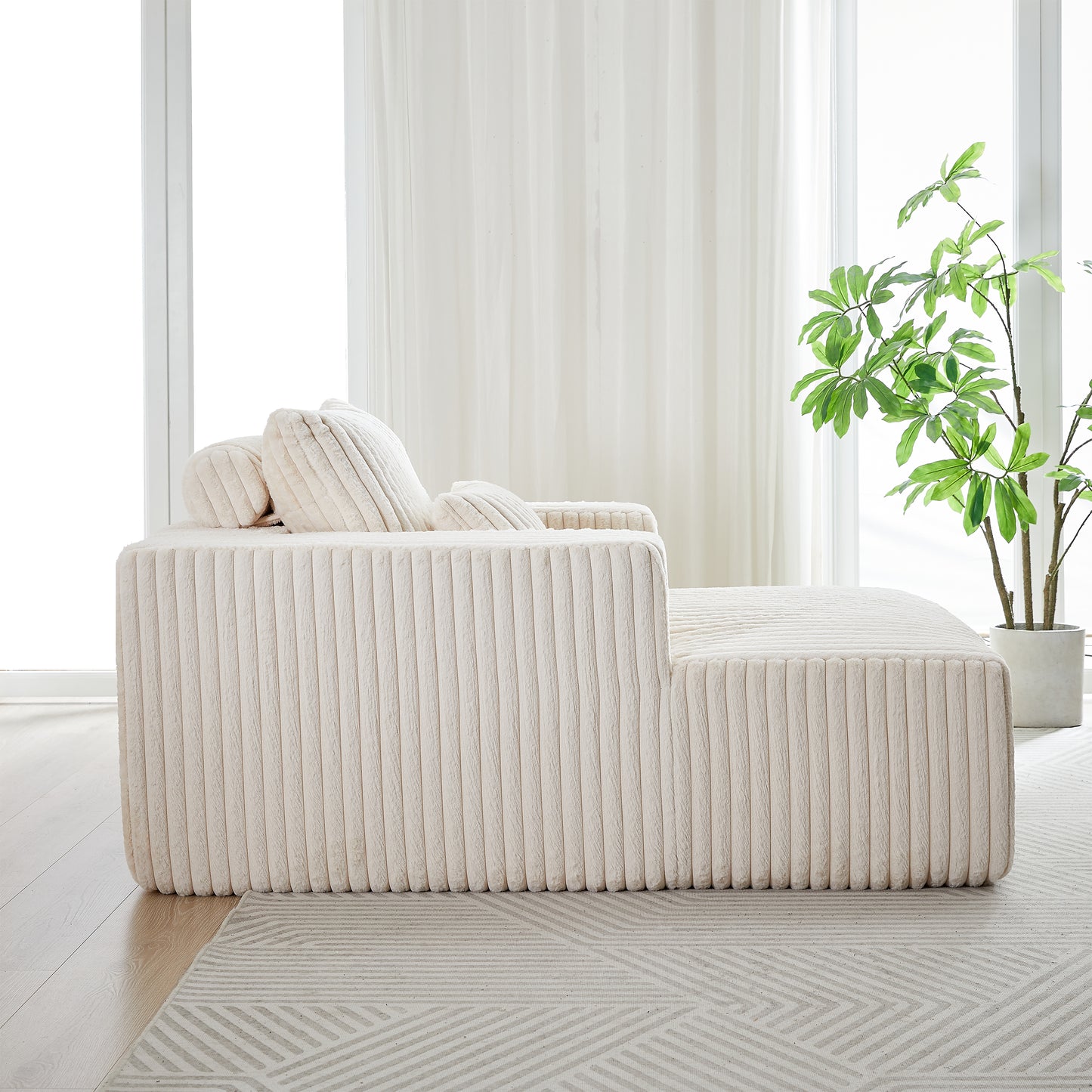 Muumblus Oversized Indoor Chaise Lounge, No Assembly Required, Cozy Corduroy Sleeper Sofa Bed, Beige
