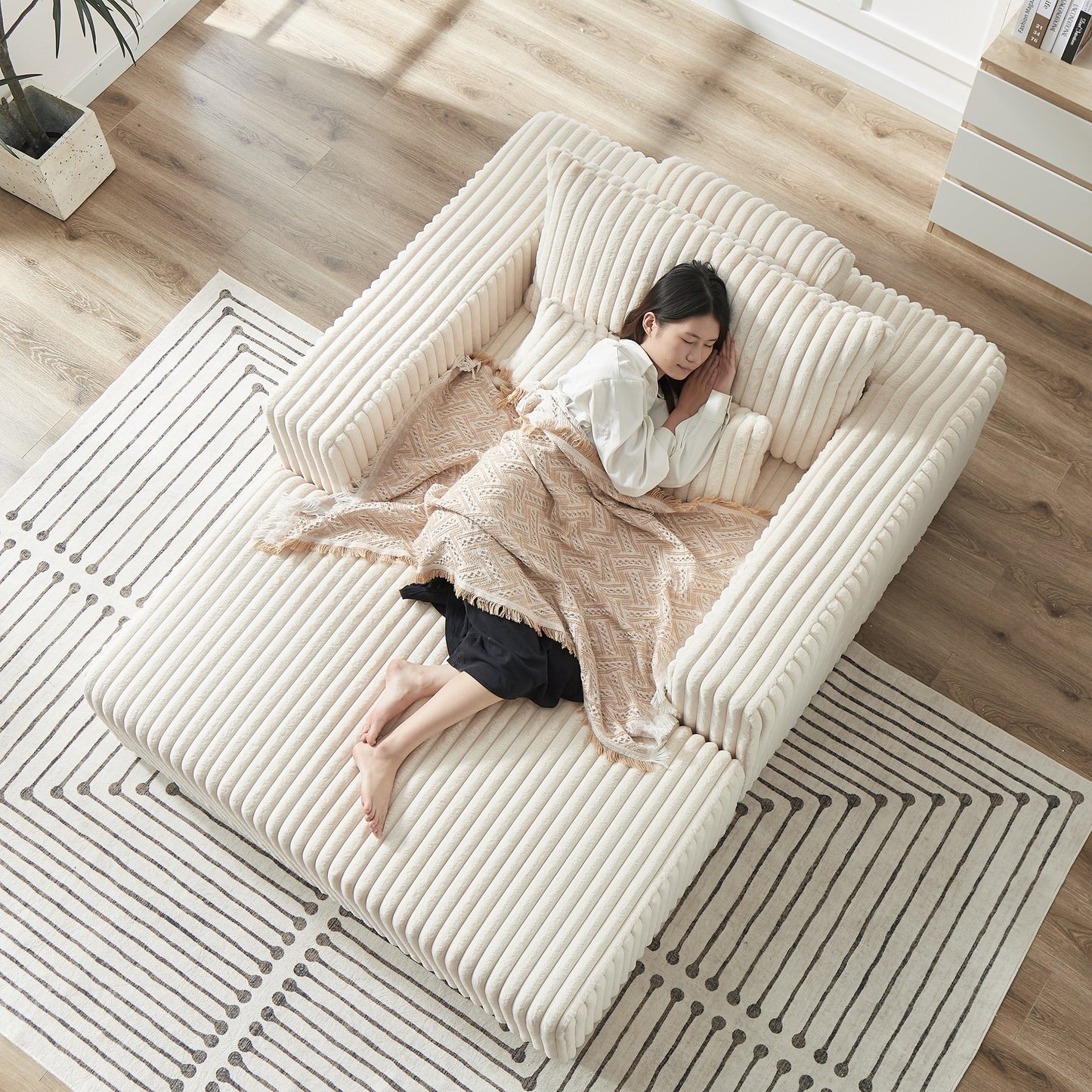 Muumblus Oversized Lounge Chair with Ottoman, No Assembly Required, Corduroy Sleeper Sofa Couch for Living Room, Beige