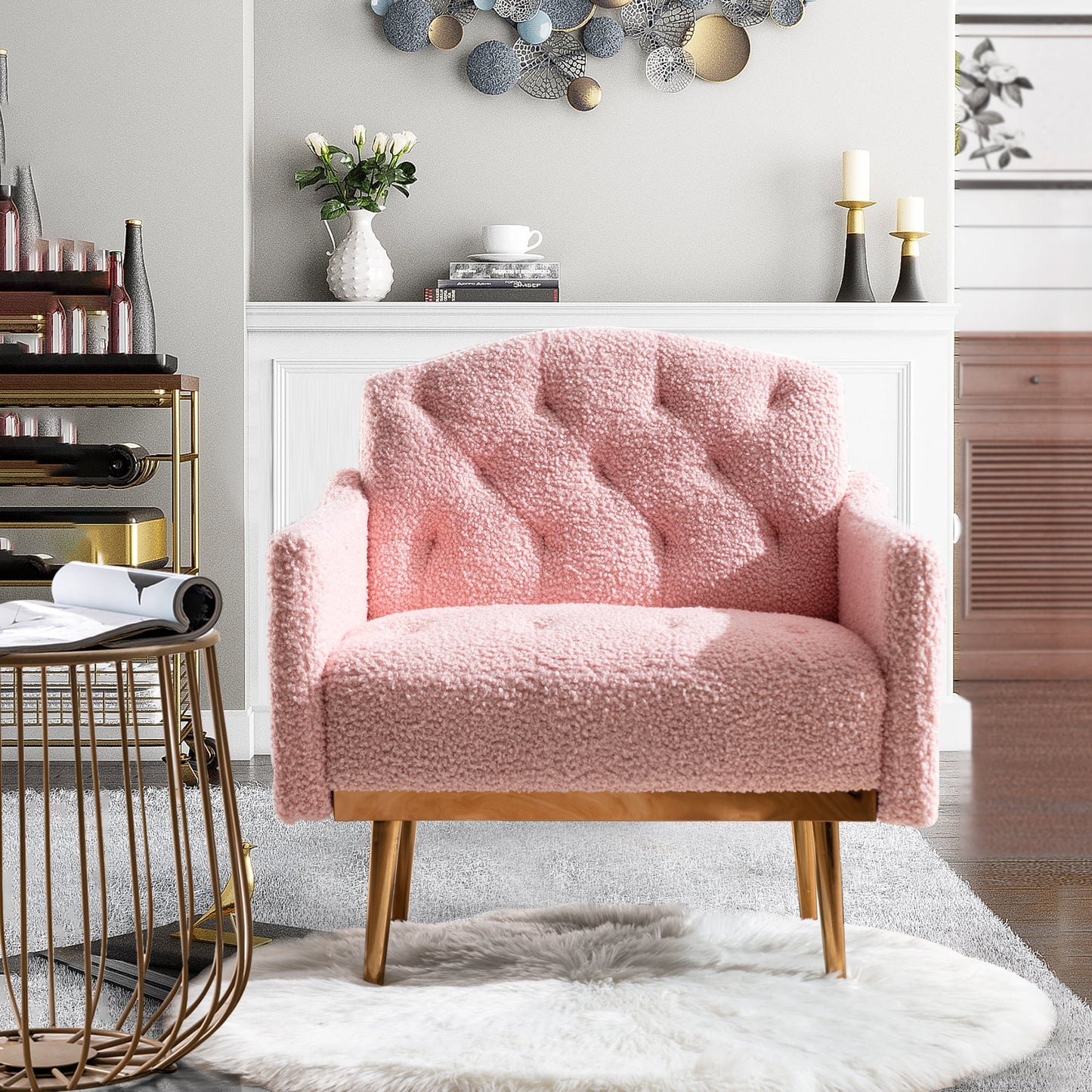 Muumblus Modern Accent Chair, Upholstered Single Sofa Chair Sherpa Arm Chair for Living Room and Bedroom