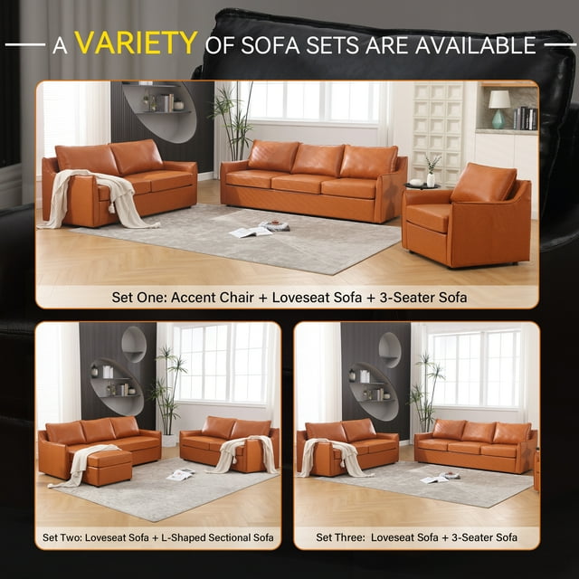 Muumblus Modern Mid-Century Faux Leather 2-Seater Loveseat Sofa for Living Room, Brown