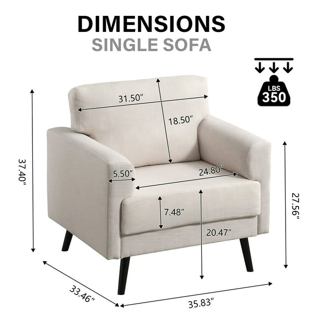 Muumblus 35.8" Oversized Accent Armchairs Set of 2, Modern Large Leisure Chair and A Half for Living Room, Beige Linen