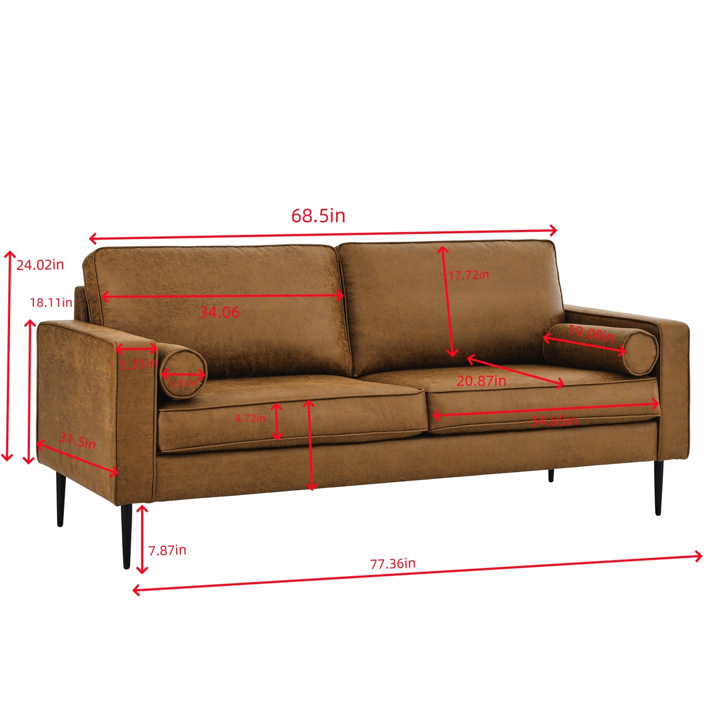 Muumblus 4 Pieces Living Room Sofa Set, Accent Chair and Loveseat Sofa and 3-Seater Sofa and Ottoman, Brown Faux Leather