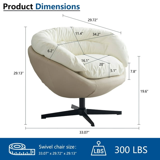 Muumblus Swivel Accent Chair, Leather Barrel Chair for Bedroom, Mid Century Modern Living Room Swivel Chair, Comfy Reading Armchair, ( White and Camel)