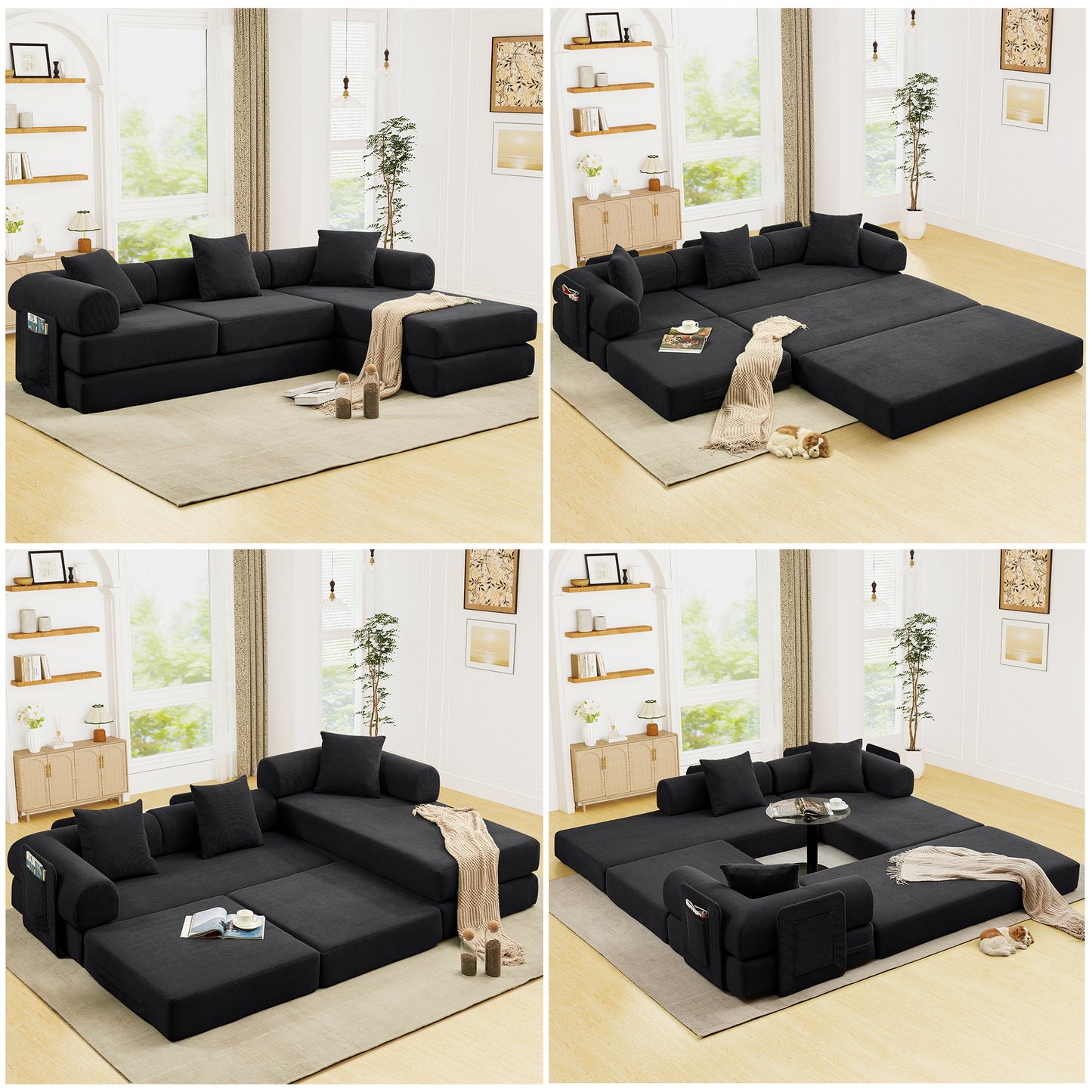 Muumblus L-Shape Convertible Floor Sofa Bed, Comfy Foldable Modular Sleeper Sectional Couch for Living Room, Bedroom