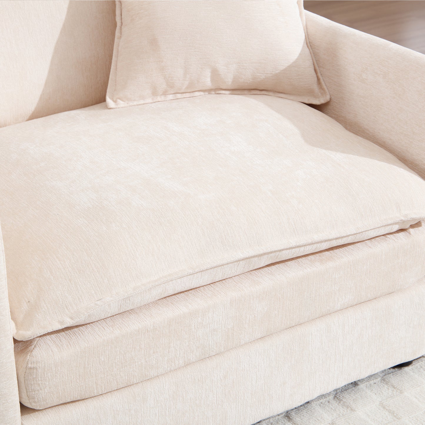 Muumblus Oversized Lounge Chair with Ottoman, Cloud Accent Armchair in Beige Chenille