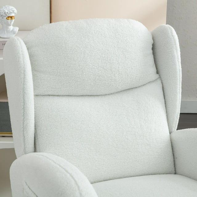Muumblus Wingback Glider Rocking Chair for Baby Nursery, Ivory Teddy