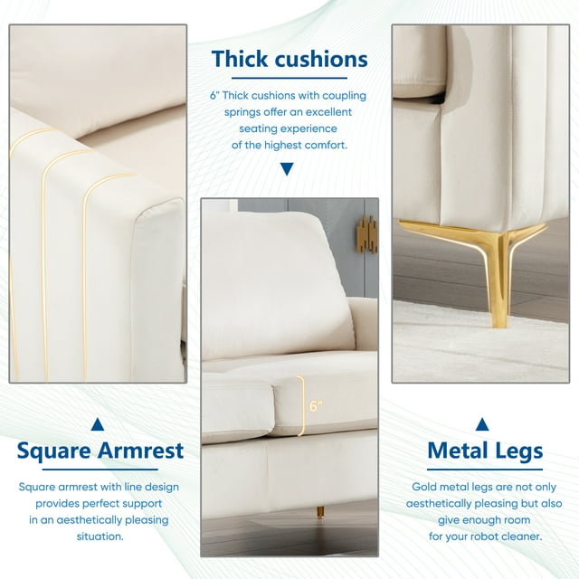 Muumblus 65 inch Loveseat Sofa, 2 Seater Sofa for Small Space, Tufted Velvet Couch, Mid Century Modern Small Couches for Living Room, Bedroom, Beige