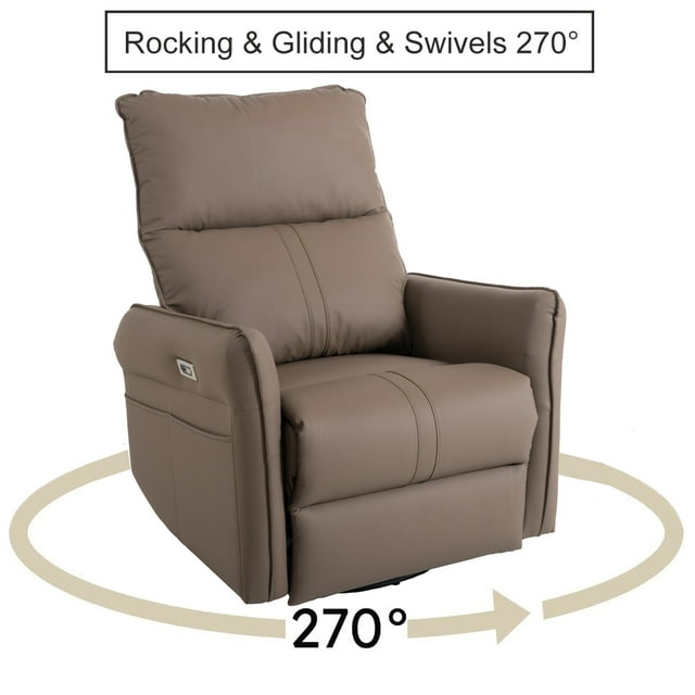 Muumblus Power Swivel Glider Rocker Recliner for Baby Nursery, Modern Upholstered High Back Leisure Home Theater Chair for Living Room, Brown Faux Leather