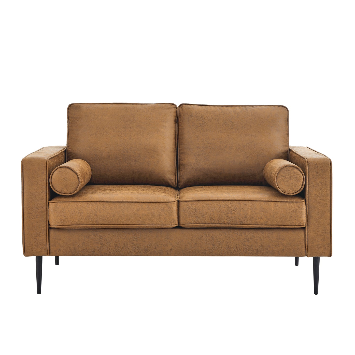 Muumblus 4 Pieces Living Room Sofa Set, Accent Chair and Loveseat Sofa and 3-Seater Sofa and Ottoman, Brown Faux Leather