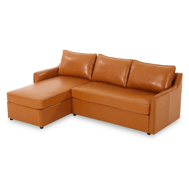 Muumblus 80.7" Modern Mid-Century Faux Leather Reversible Sectional L-Shaped Sofa for Living Room, Brown