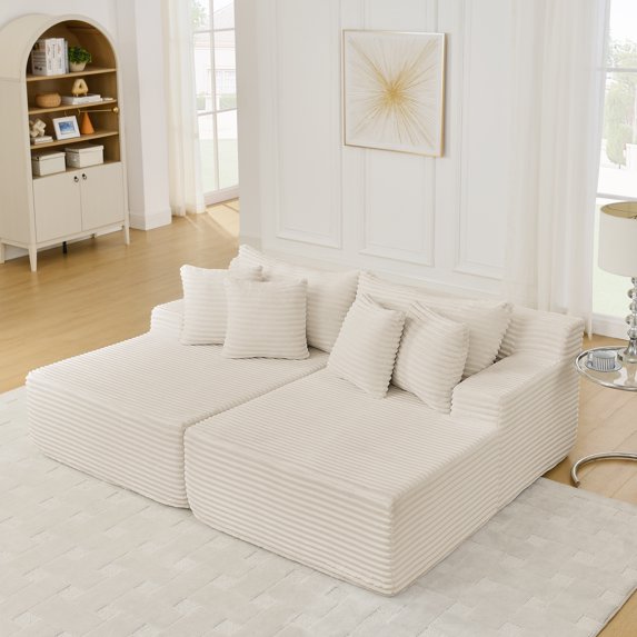 Muumblus 83" Oversized Double Chaise Lounge Chair Indoor, Modern Boneless Plush Corduroy Upholstered Modural Sectional Sleeper Cloud Couch for Living Room Apartment