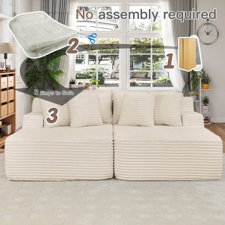 Muumblus 83" Oversized Double Chaise Lounge Chair Indoor, Modern Boneless Plush Corduroy Upholstered Modural Sectional Sleeper Cloud Couch for Living Room Apartment