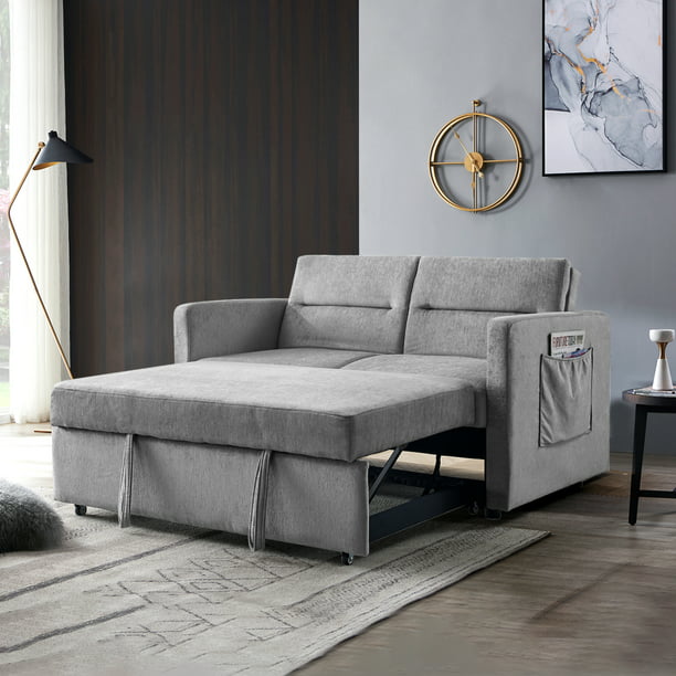 Muumblus 54.5" Convertible Loveseat Sleeper Sofa Bed with Pull Out Bed, Modern Velvet Sleeper Sofa for Living Room, Adjsutable Backrest, Black