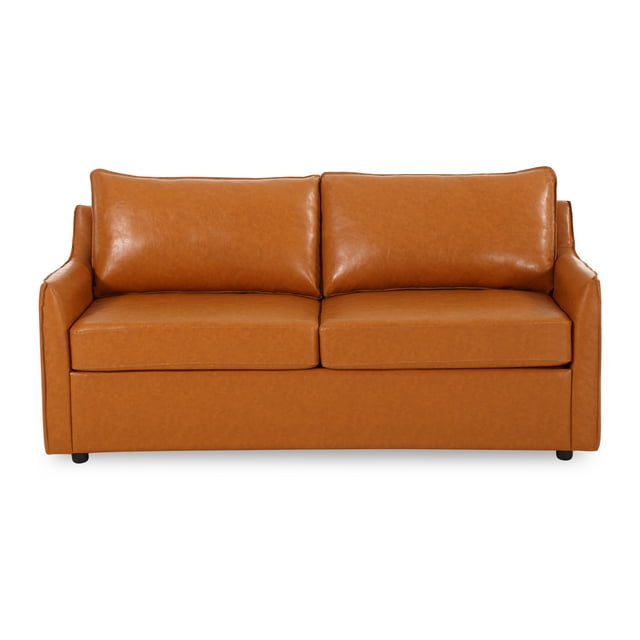 Muumblus Modern Mid-Century Faux Leather 2-Seater Loveseat Sofa for Living Room, Brown