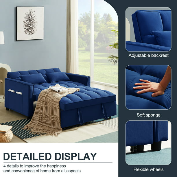 Muumblus Convertible Futon Sofa Bed, Small Space Loveseat Sleeper with Pull Out Bed, Modern Velvet Sofa Couch for Living Room, Adjsutable Backrest