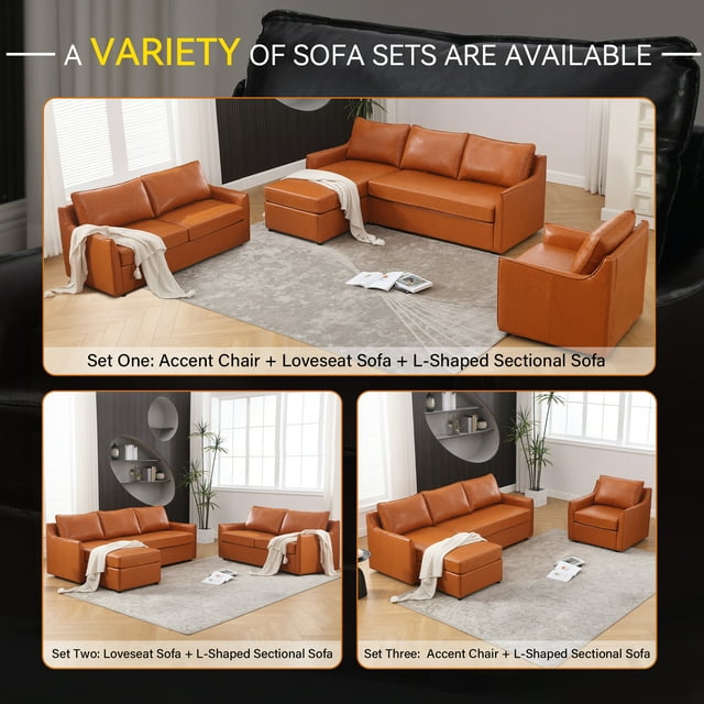 Muumblus 80.7" Modern Mid-Century Faux Leather Reversible Sectional L-Shaped Sofa for Living Room, Brown