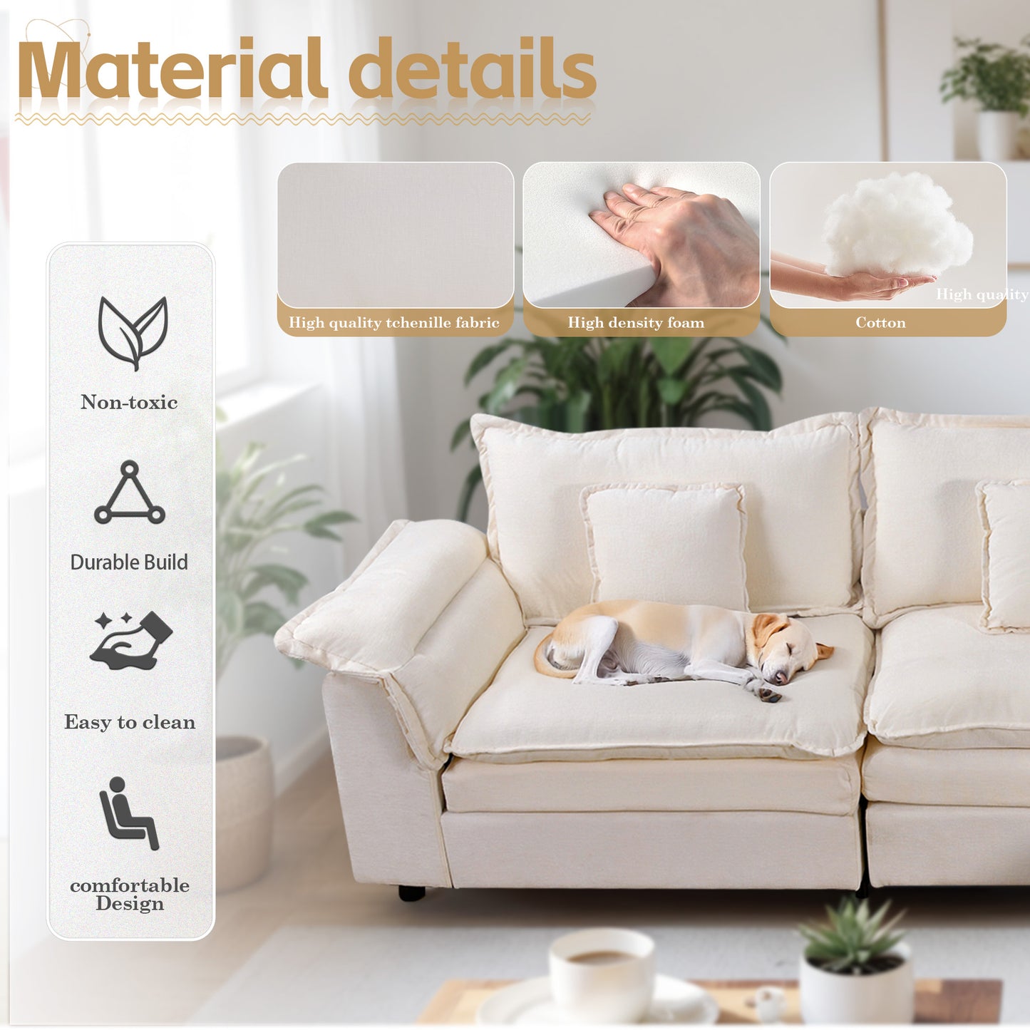 Muumblus Modular Sectional Sofa with Ottoman, Teddy Indoor Sleeper Furniture Set with Oversized Seats