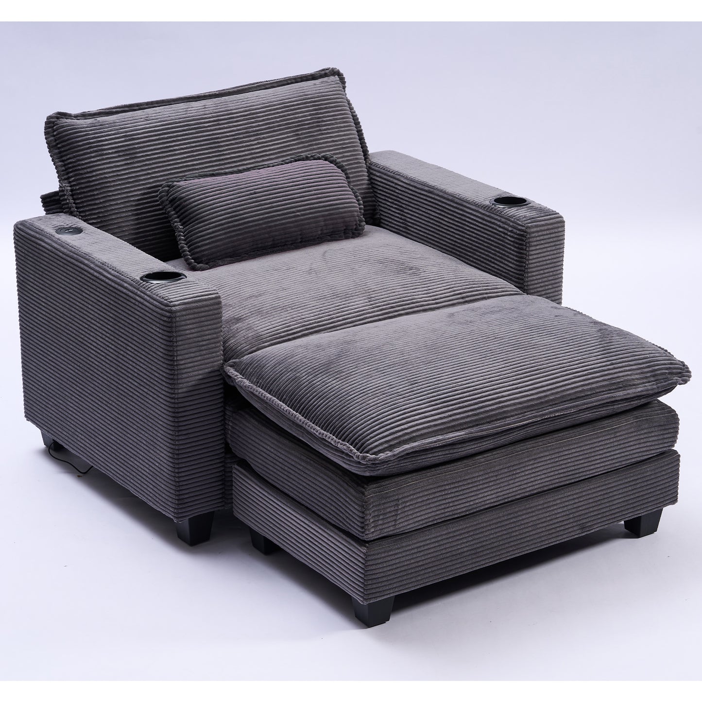 Muumblus 41.7" Oversized Lounge Accent Chair with Ottoman, Indoor Comfy Corduroy Armchair with USB, Beige
