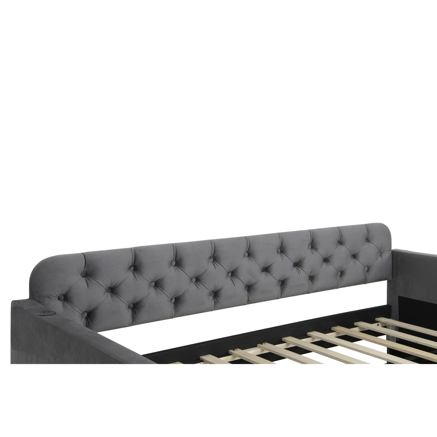 Muumblus Twin Size Daybed with Trundle Bed with USB Ports, Modern Velvet Tufted Bed Frame for Bedroom, Not Box Spring Required, Dark Gray