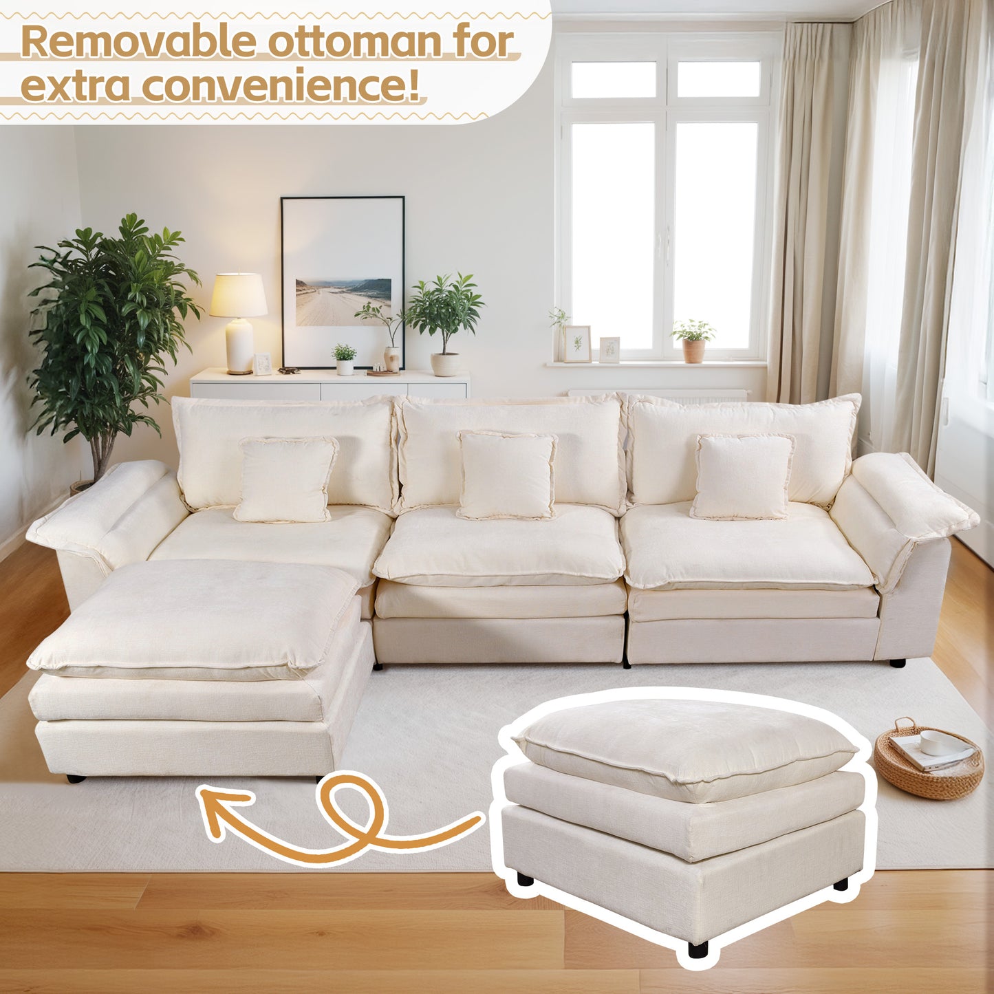 Muumblus Modular Sectional Sofa with Ottoman, Teddy Indoor Sleeper Furniture Set with Oversized Seats