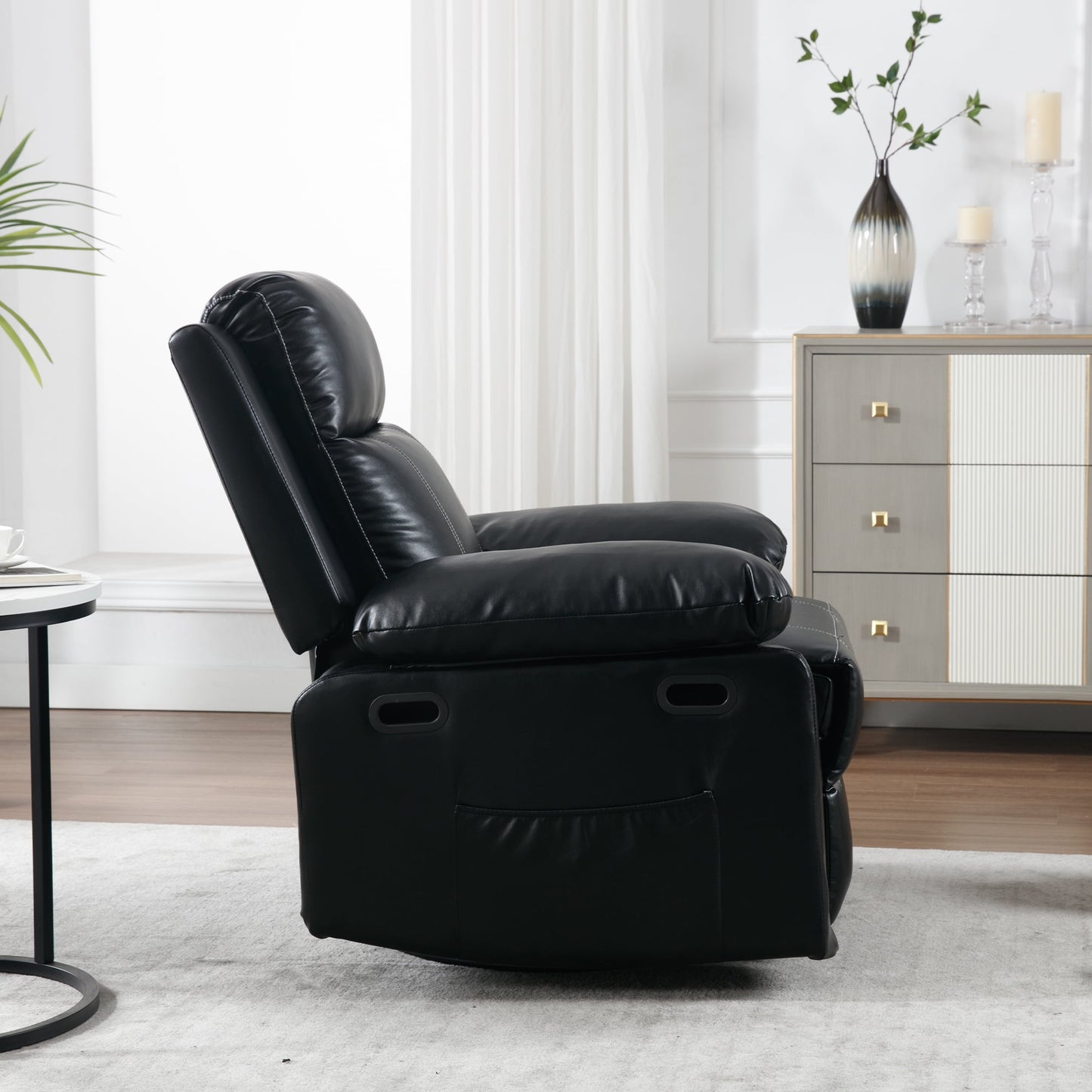 Muumblus Swivel Rocker Recliner with Heat and Massage, Power Recliner Chair for Living Room, Black Faux Leather