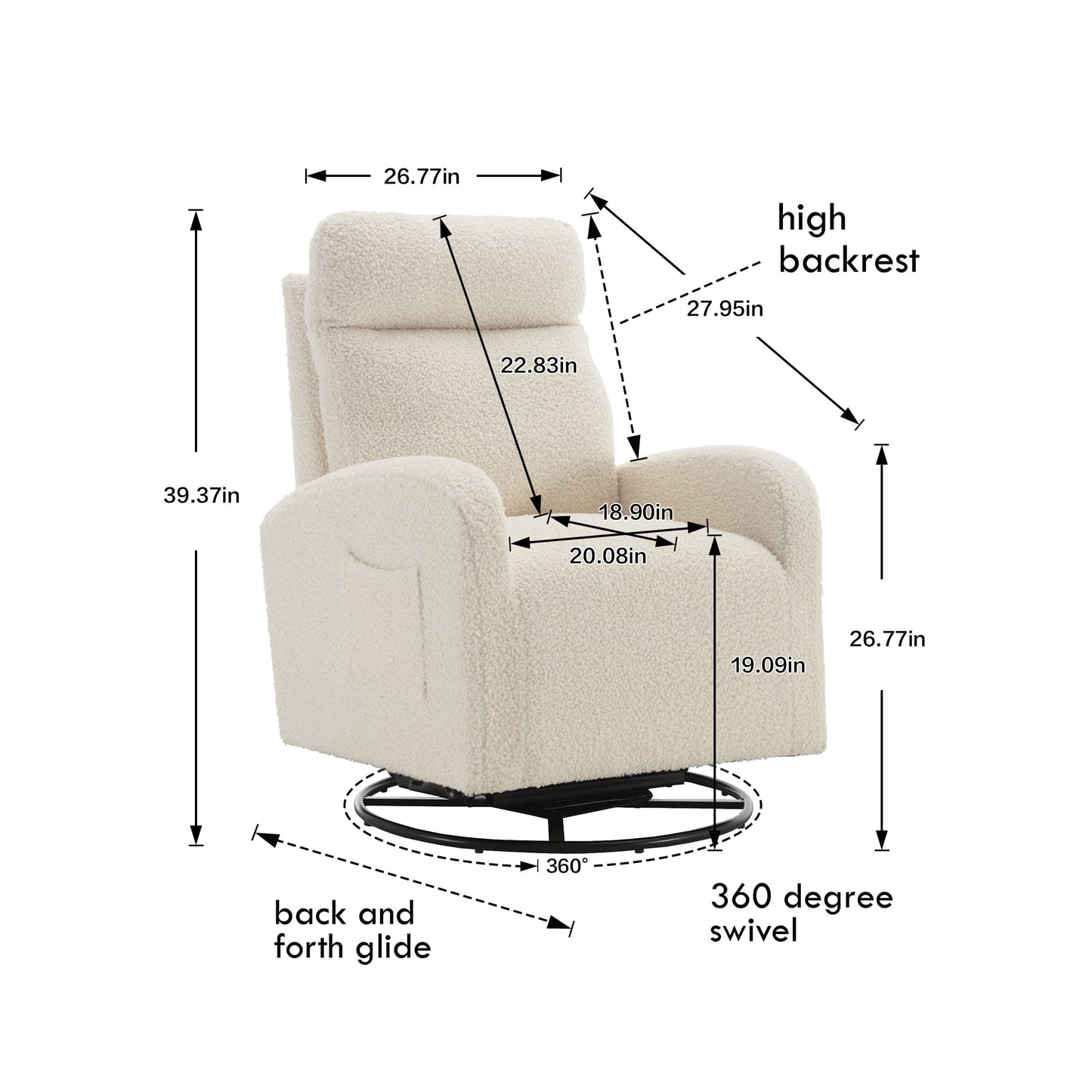 Muumblus Swivel Glider Rocker, Modern Teddy High Back Rocking Chair for Living Room, White