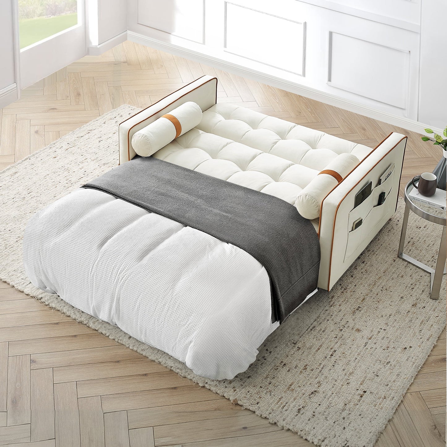 Muumblus 55" Pull Out Sofa Bed - Tufted Velvet Convertible Loveseat Sleeper Sofa Couch for Living Room