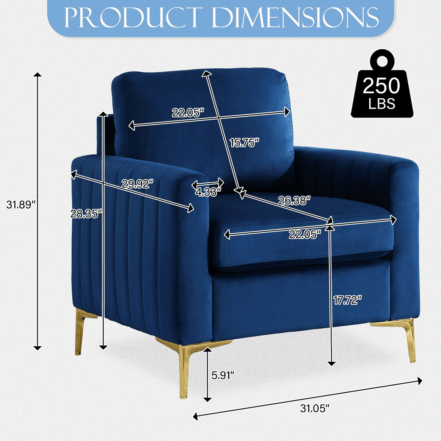 Muumblus 3 Pieces Velvet Living Room Furniture Sets, Modern Two Single Sofa Chairs and One 3-Seater Sofa Couch