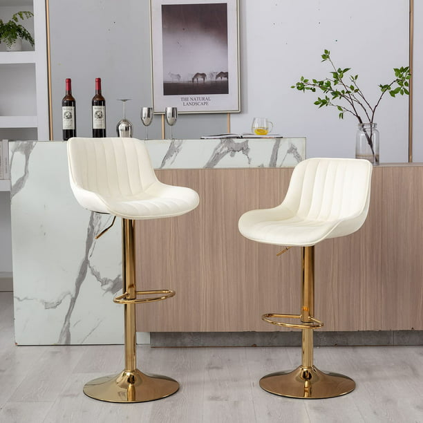 Bar Stools Set of 2, Muumblus Morden Velvet Counter Bar Height Stools with Shell Back, Adjustable 360 Degree Swivel Bar Chairs for Home, Kitchen Island