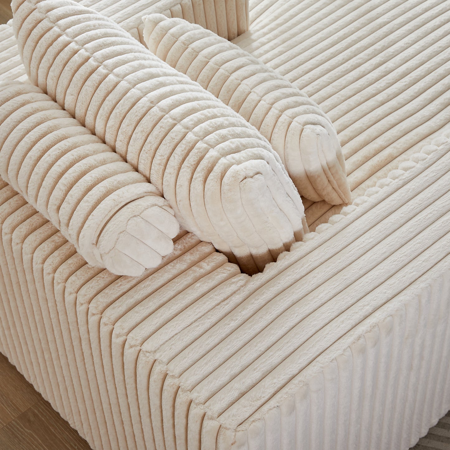 Muumblus Oversized Indoor Chaise Lounge, No Assembly Required, Cozy Corduroy Sleeper Sofa Bed, Beige