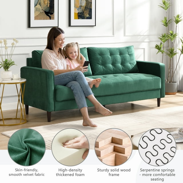 Muumblus 75 " Velvet Tufted Upholstered Sofa Couch