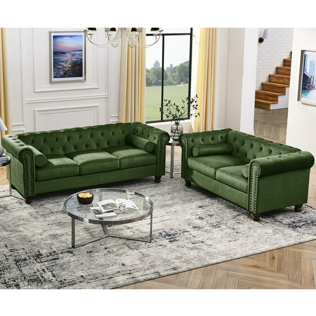 Muumblus 2 Pieces Living Room Furniture Sofa Set, Sofa and Loveseat Set, Brown Faux Leather
