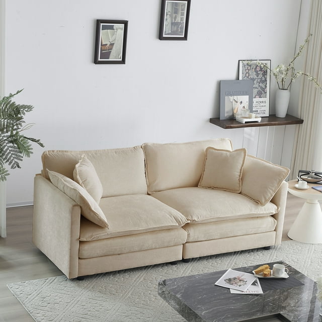 Muumblus 2 Seater Cloud Sofa, Chenille Deep Seat Sofa, Modern Adult Upholstered Loveseat Sofa Couch for Living Room, Ivroy