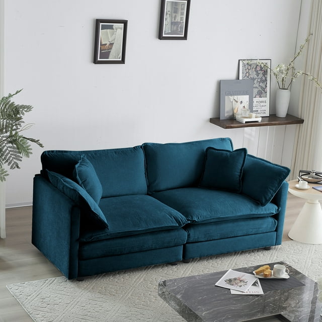 Muumblus 2 Seater Cloud Sofa, Chenille Deep Seat Sofa, Modern Adult Upholstered Loveseat Sofa Couch for Living Room, Ivroy