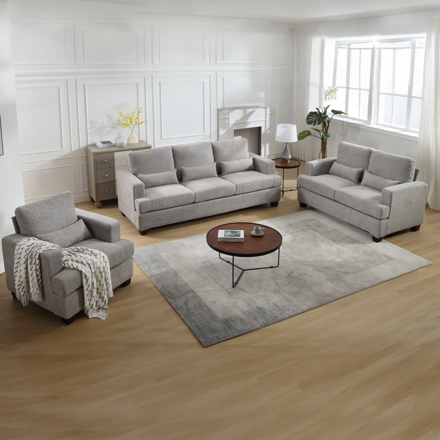 Muumblus Modern Single Sofa Chair, 37" Small Couch with 1 Waist Pillow, Removable Back Cushion, Living Room Set, White Fabric