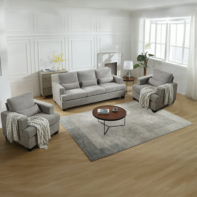 Muumblus Modern Single Sofa Chair, 37" Small Couch with 1 Waist Pillow, Removable Back Cushion, Living Room Set, White Fabric