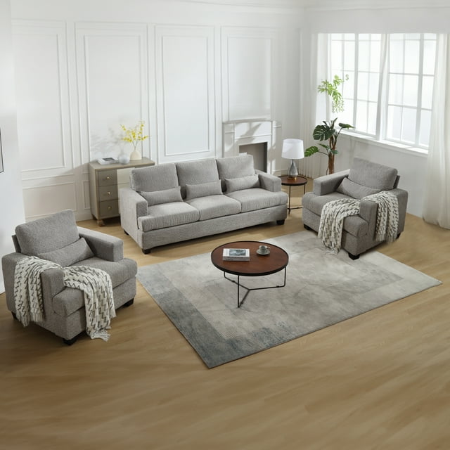Muumblus Modern Single Sofa Chair, 37" Small Couch with 1 Waist Pillow, Removable Back Cushion, Living Room Set, White Fabric