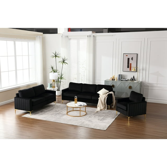 Muumblus 3 Pieces Velvet Living Room Furniture Sets, Modern 1 Seater Sofa Chair and 2 Seater Loveseat Sofa and 3 Seater Sofa Couch, Green