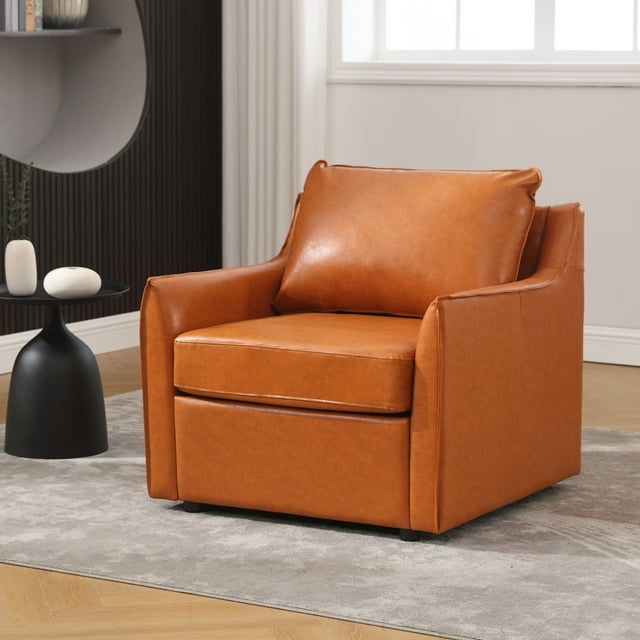Muumblus 30.7"W Modern Mid-Century Faux Leather Single Sofa Accent Chair for Living Room, Brown