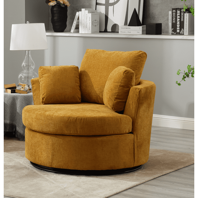 Muumblus 42.2"W Chenille Swivel Chair, Modern Oversize Accent Chair Barrel Chair Club Armchair Comfy Chair for Bedroom Living Room, Green