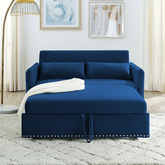 Muumblus 55" Pull Out Sofa Bed, Convertible Sleeper Loveseat with USB Ports, Modern Velvet Small Love Seat Futon Sofa for Living Room, Adjsutable Backrest
