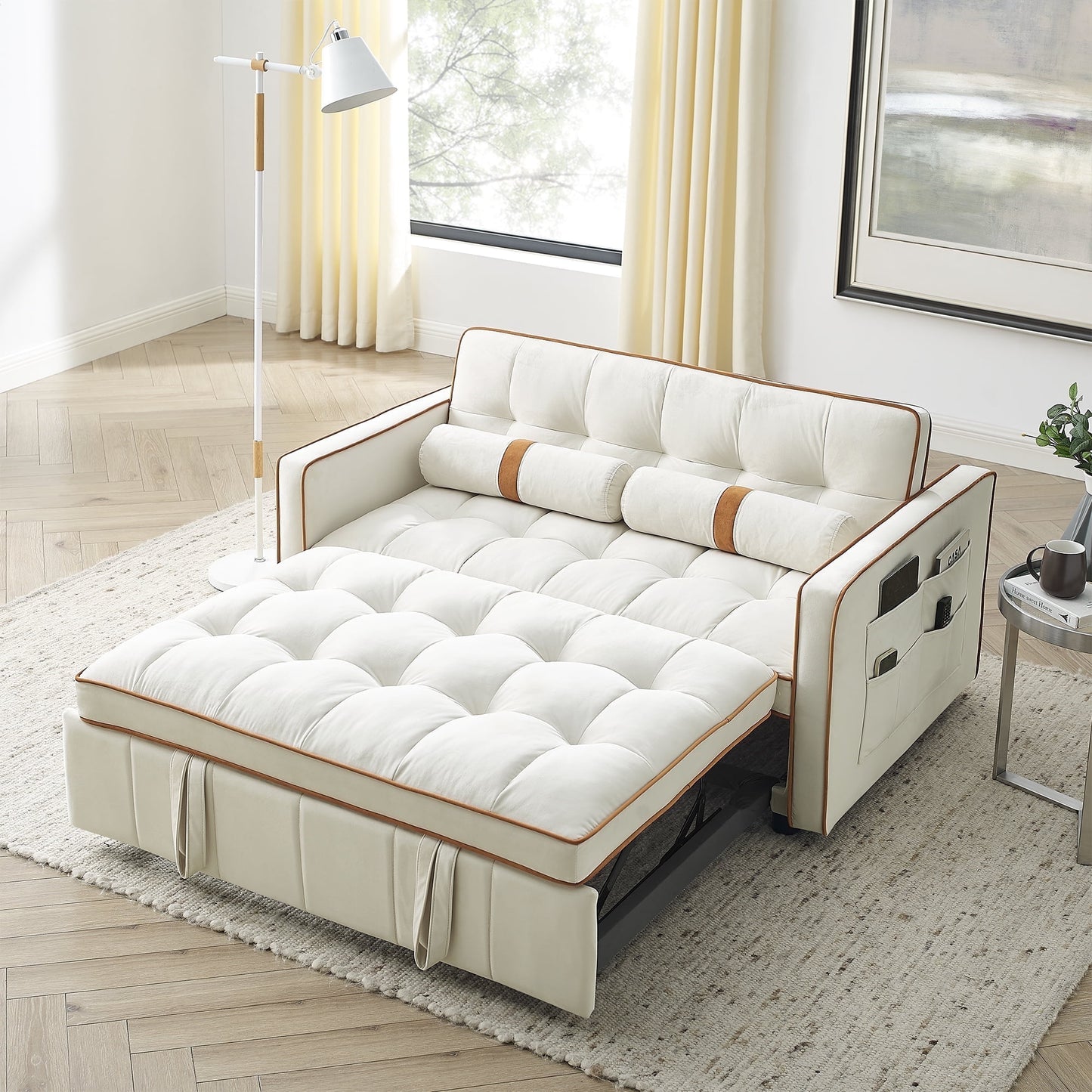 Muumblus 55" Pull Out Sofa Bed - Tufted Velvet Convertible Loveseat Sleeper Sofa Couch for Living Room